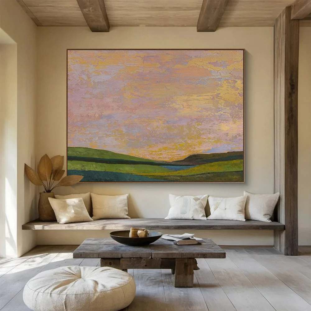 Painting Original Hand-painted Sunset Canvas Landscape Abstract IK9J1